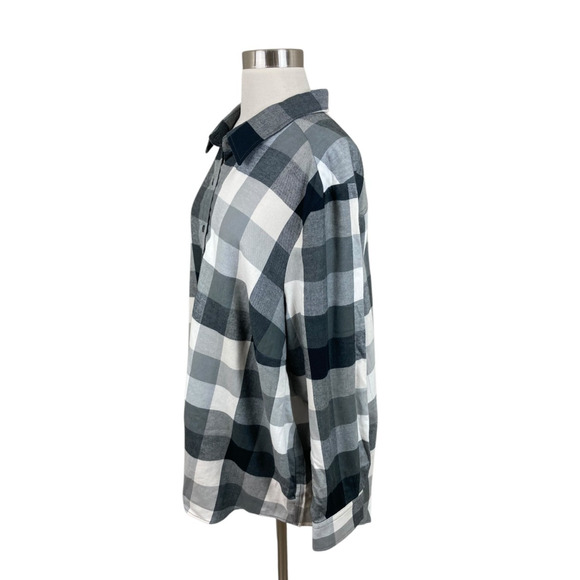 Lands End 2X Gray Black Buffalo Check Cozy Flannel Button Shirt 20W-22W Outdoors - Picture 2 of 4